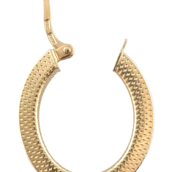 14K Yellow Gold Textured Oval Hoop Earrings #16189 - Picture 4 of 6